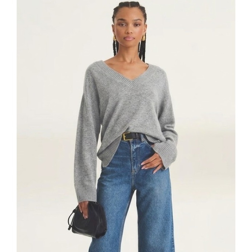 NAADAM Wool Cashmere V-Neck Sweater Womens XL Gray Minimalist Timeless Luxury